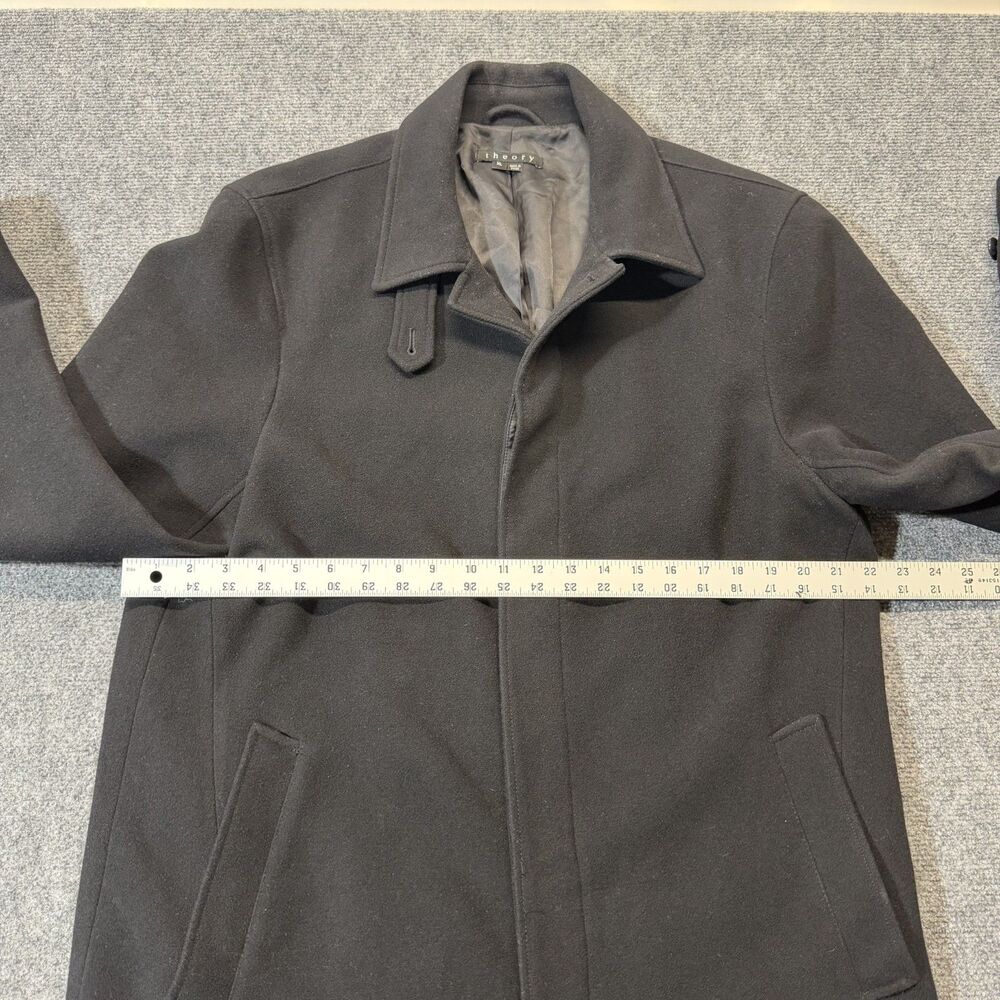 Theory Mens XL Black Wool Blend Overcoat Car Coat Jacket Hidden Zip Minimalist - Picture 4 of 9